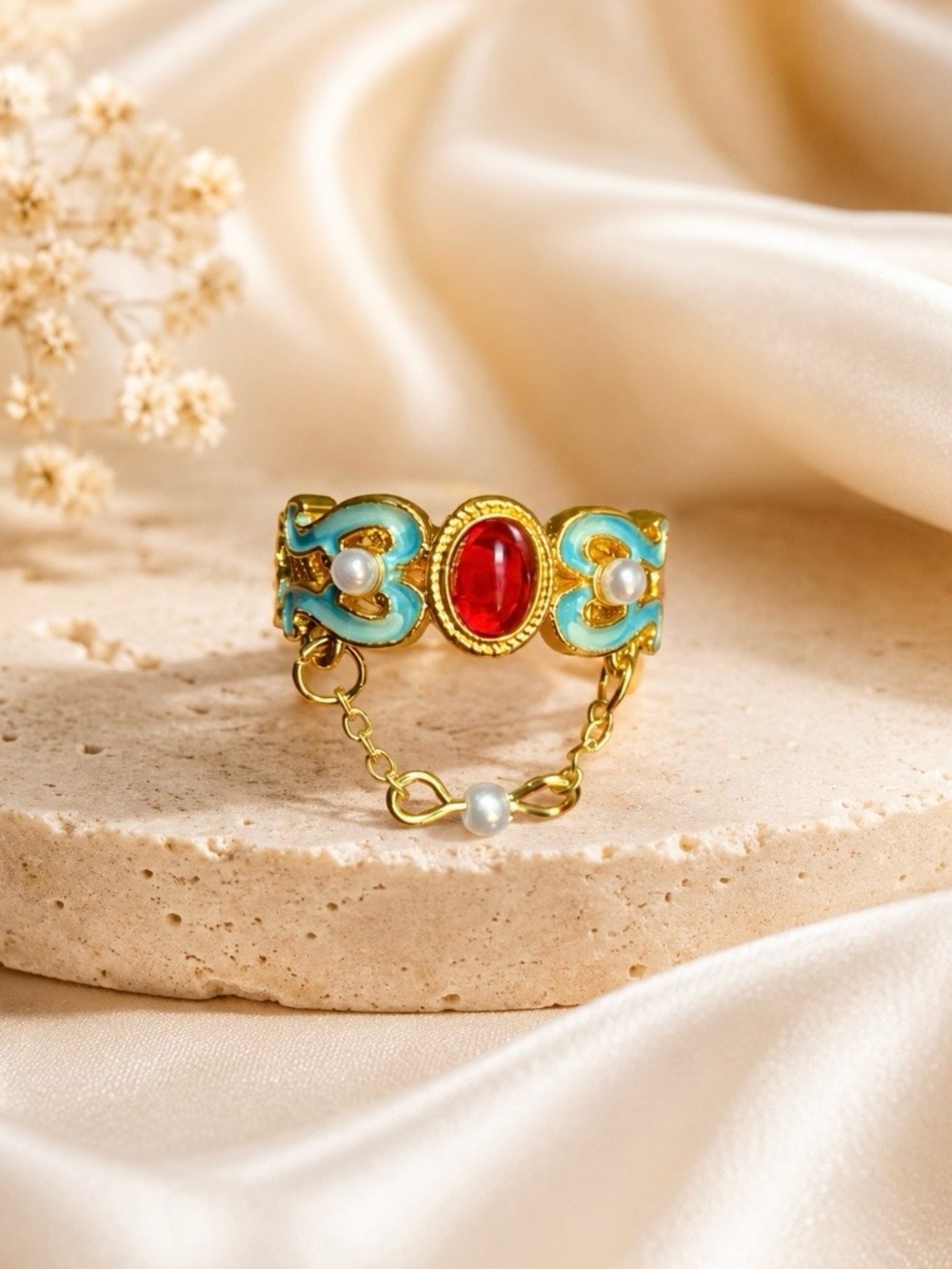 NEW! Vintage style Gold-Tone Turquoise Enamel Ring. Antique style Ring A2-75 - Picture 1 of 3